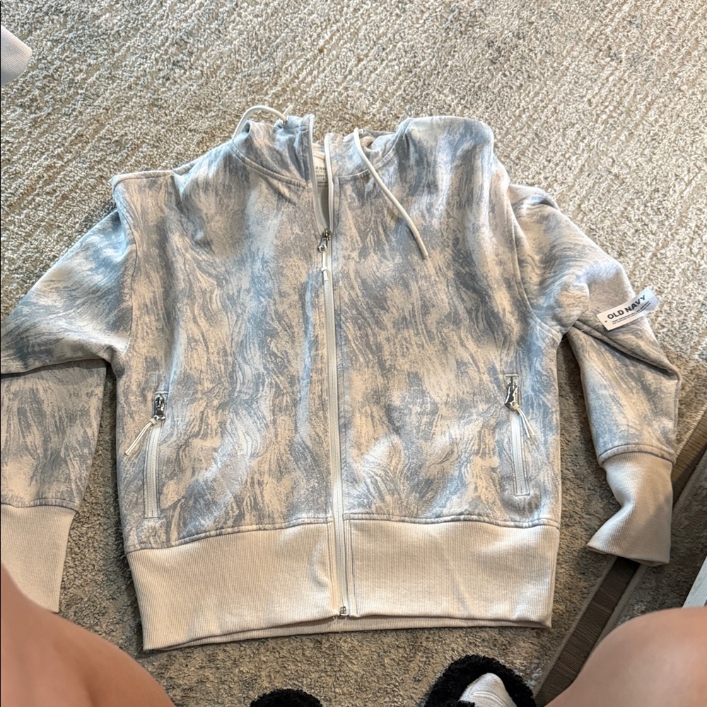 Old Navy Blue and White Patterned Zip-Up Jacket